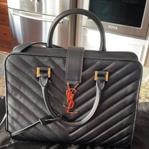 Saint Laurent black leather matelass monogram top ha